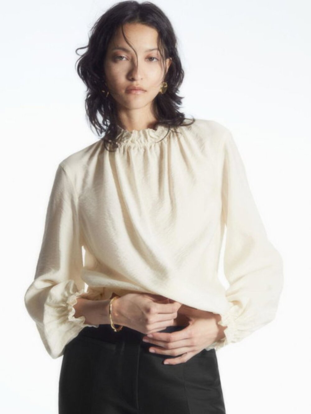COS Ruffled High-Neck Blouse in Ecru Size 8 NWT